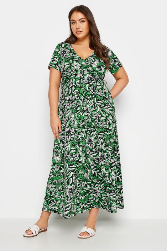 YOURS Plus Size Green Leaf Print Tiered Maxi Dress | Yours Clothing 2