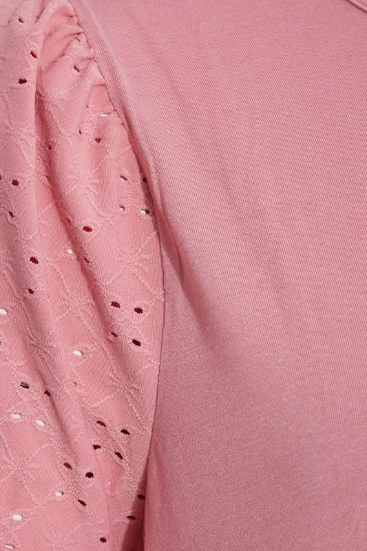 LIMITED COLLECTION Curve Dusky Pink Broderie Anglaise Sleeve T-Shirt 5