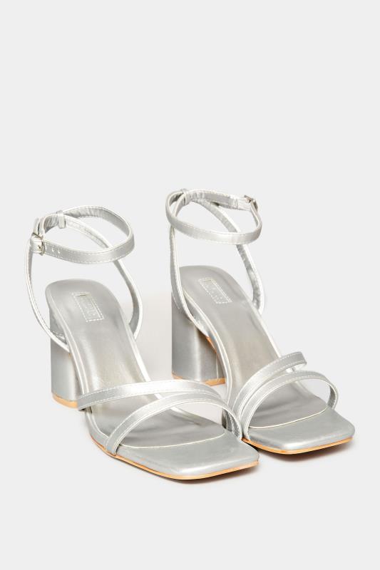 Silver Asymmetrical Block Heel Sandal In Wide E Fit & Extra Fit EEE Fit | Yours Clothing 2