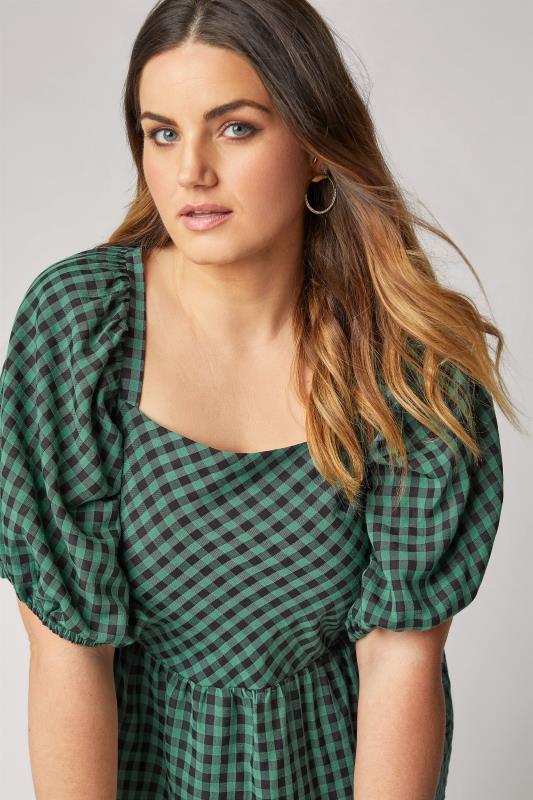 LIMITED COLLECTION Curve Green Gingham Milkmaid Peplum Top 5