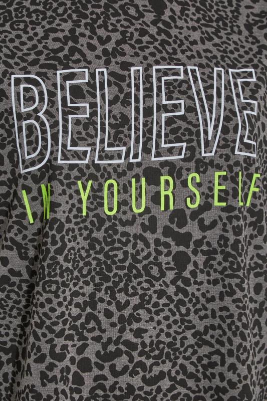 ACTIVE Curve Grey Leopard Print 'Believe In Yourself' Slogan T-Shirt_Z.jpg