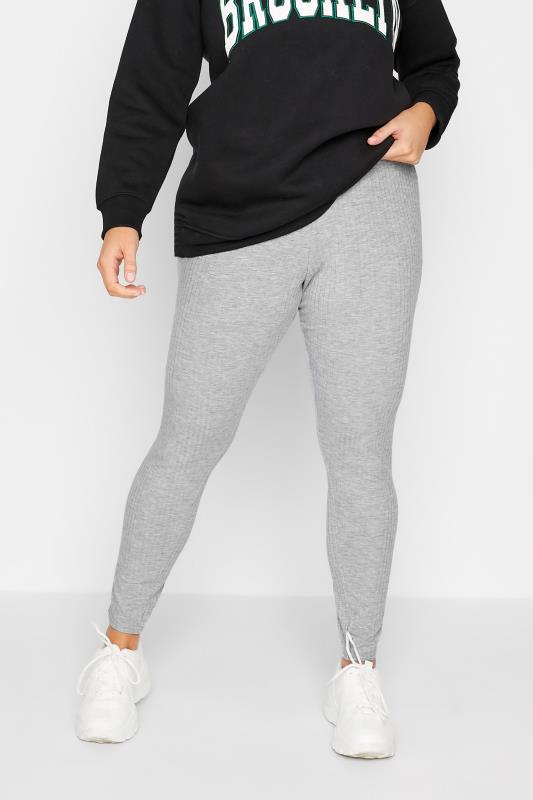 LIMITED COLLECTION Plus Size Grey Marl Ribbed Leggings | Yours Clothing 1