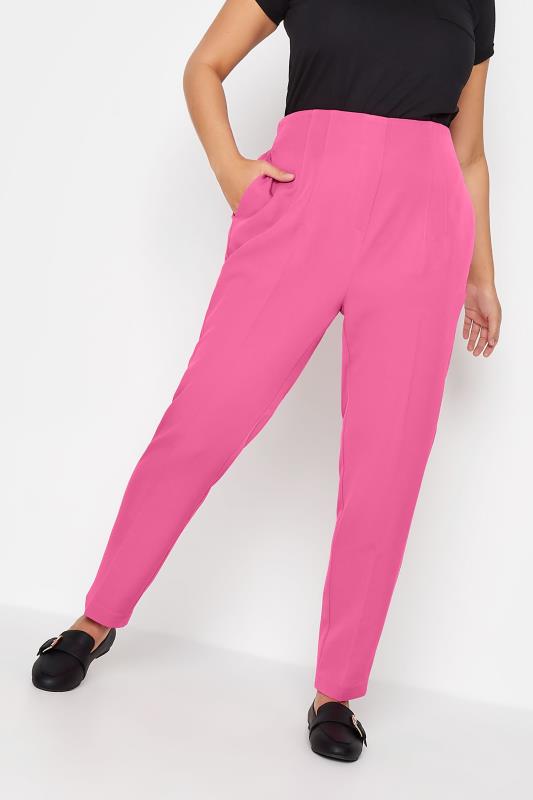  Grande Taille YOURS Curve Bright Pink Darted Waist Tapered Trousers