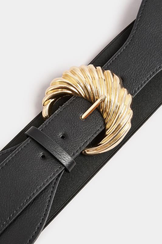 Black & Gold Clasp Wide Stretch Belt | Yours Clothing 3