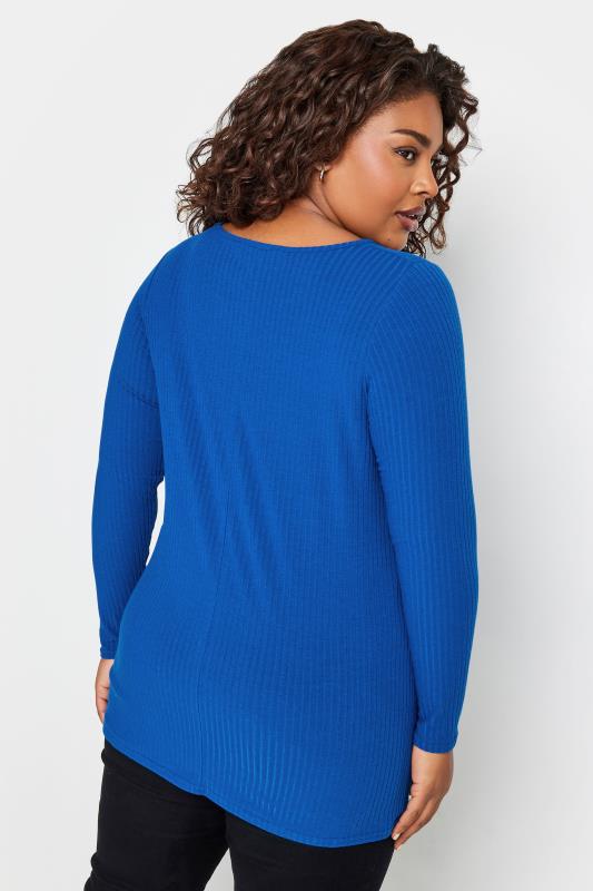 YOURS Plus Size Cobalt Blue Long Sleeve Ribbed Swing Top | Yours Clothing 3
