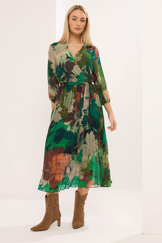  STAR Green Abstract Pleated Dress