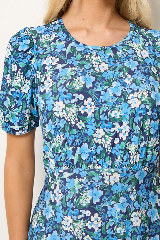 M&Co Blue Floral Short Sleeve Midi Dress | M&Co 4