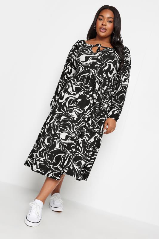 YOURS Plus Size Black Abstract Print Midaxi Dress | Yours Clothing 2