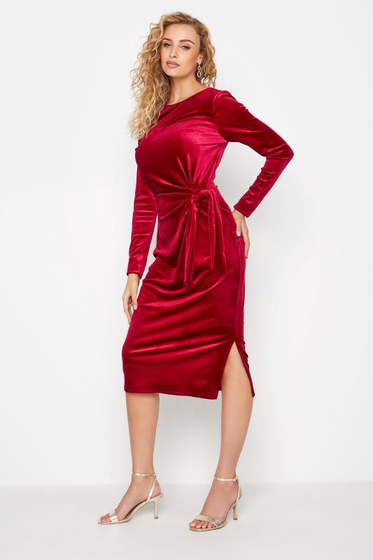 Tall  LTS Red Tie Side Velour Midi Dress