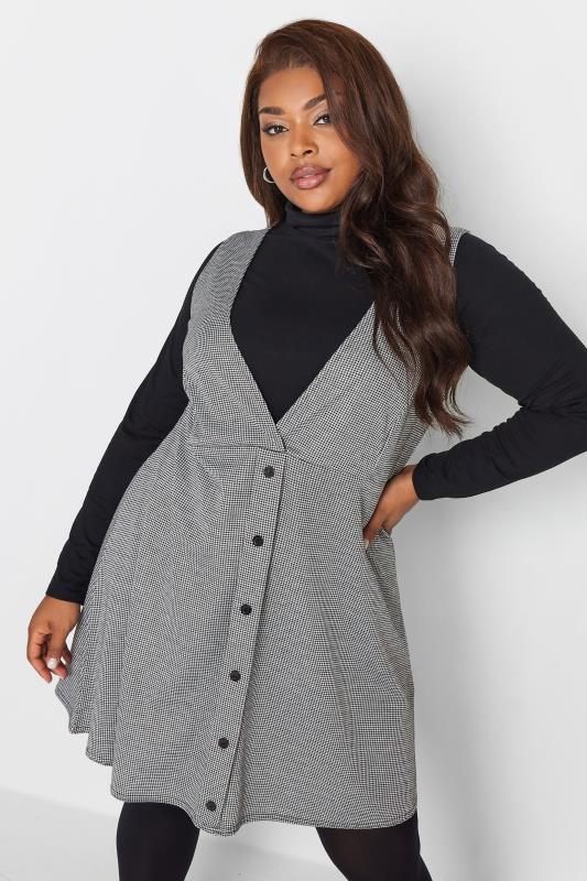 YOURS Plus Size Grey Dogtooth Pinafore Dress | Yours Clothing 1