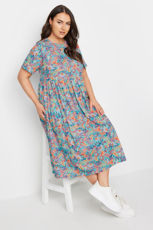 YOURS Plus Size Blue Paisley Print Smock Dress | Yours Clothing 1