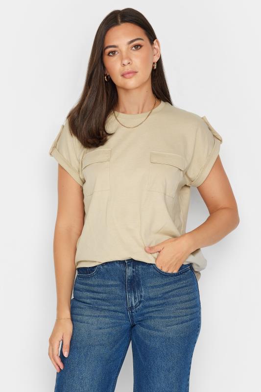 LTS Tall Women's Natural Brown Pocket Detail Cotton T-Shirt | Long Tall Sally 1