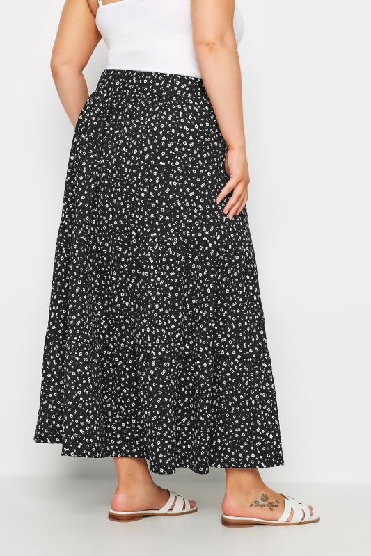 YOURS Plus Size Black Floral Print Tiered Maxi Skirt | Yours Clothing 3