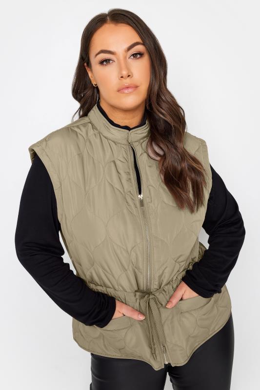 YOURS Plus Size Beige Brown Cropped Boxy Gilet | Yours Clothing 2