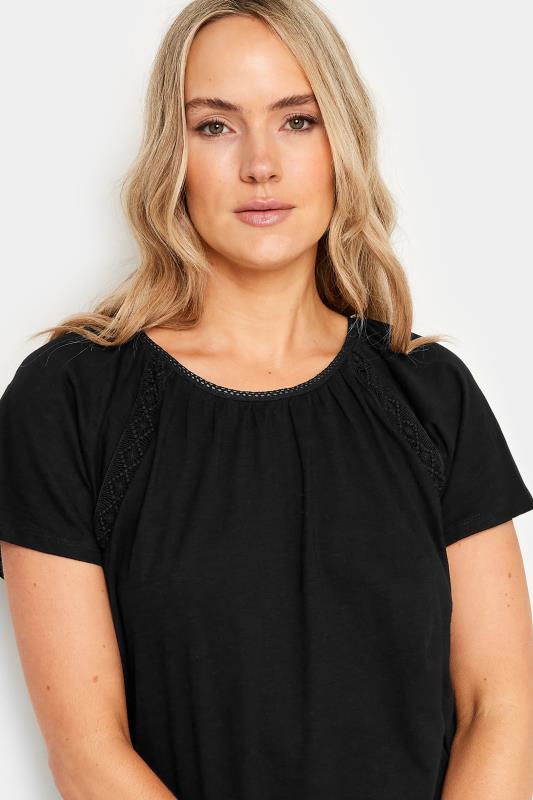 LTS Tall Women's Black Crochet Detail Raglan T-Shirt | Long Tall Sally 4