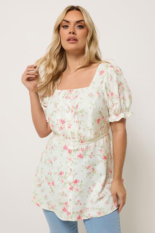  YOURS blusa de lechera blanca con estampado floral