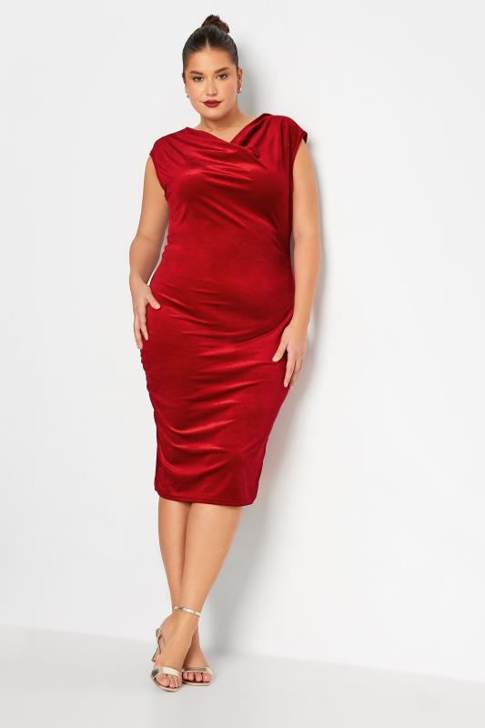 LTS Tall Women's Red Cowl Neck Velvet Midi Dress | Long Tall Sally 2