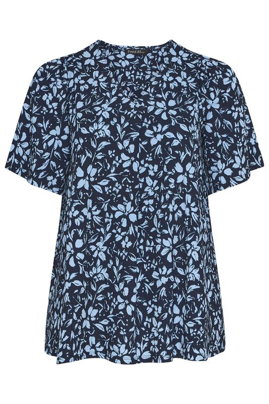EVANS Plus Size Blue Floral Print Pleat Front Top | Evans 6
