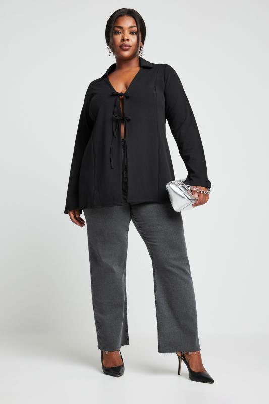 LIMITED COLLECTION Plus Size Black Bow Front Split Sleeve Top | Yours Clothing 2