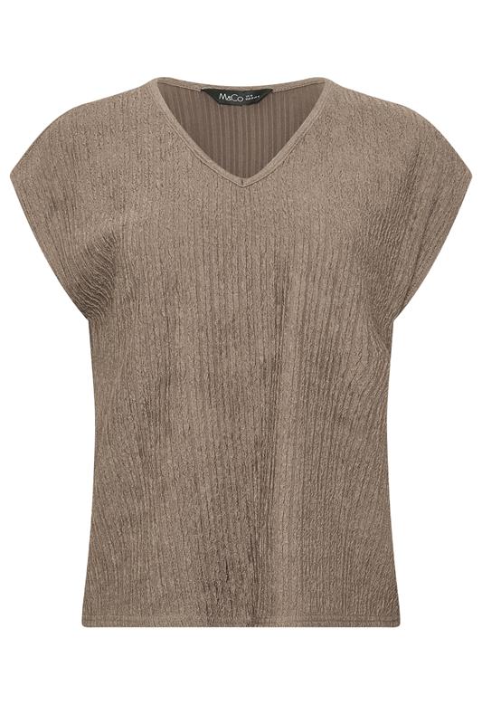 M&Co Petite Mocha Brown Crinkle V-Neck T-Shirt | M&Co 6