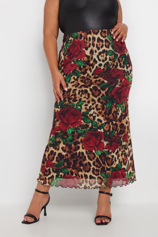 Plus Size  LIMITED COLLECTION Curve Brown Leopard Print Rose Maxi Skirt