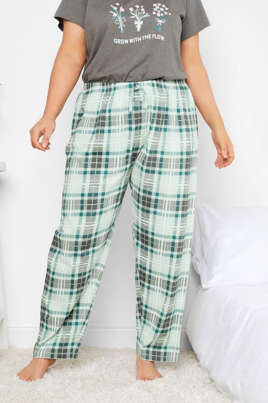 YOURS Plus Size Green Check Print Wide Leg Pyjama Bottoms | Yours Clothing 2
