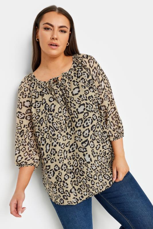 Yours Curve Plus Size Beige Brown V-Neck Shirt | Yours Clothing
