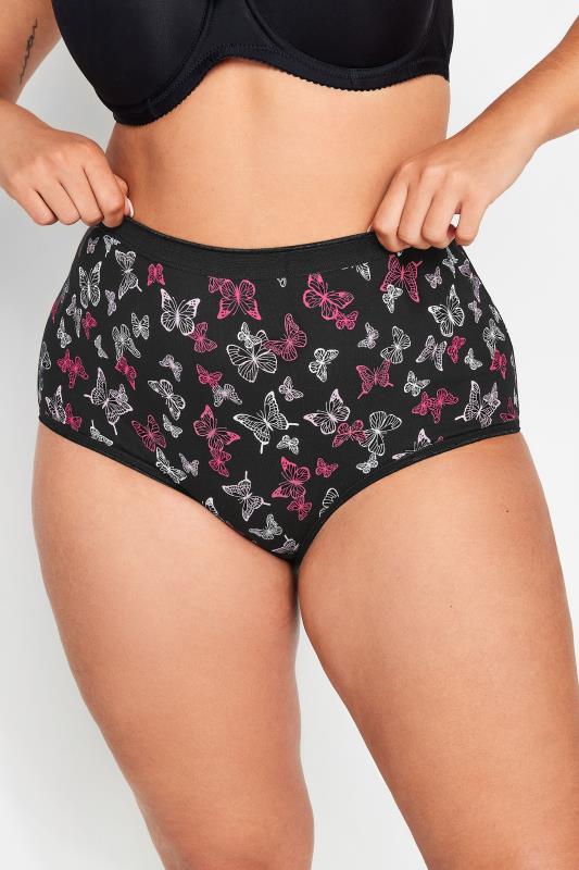 YOURS 5 PACK Plus Size Black & Pink Butterfly Print Full Briefs | Yours Clothing 2
