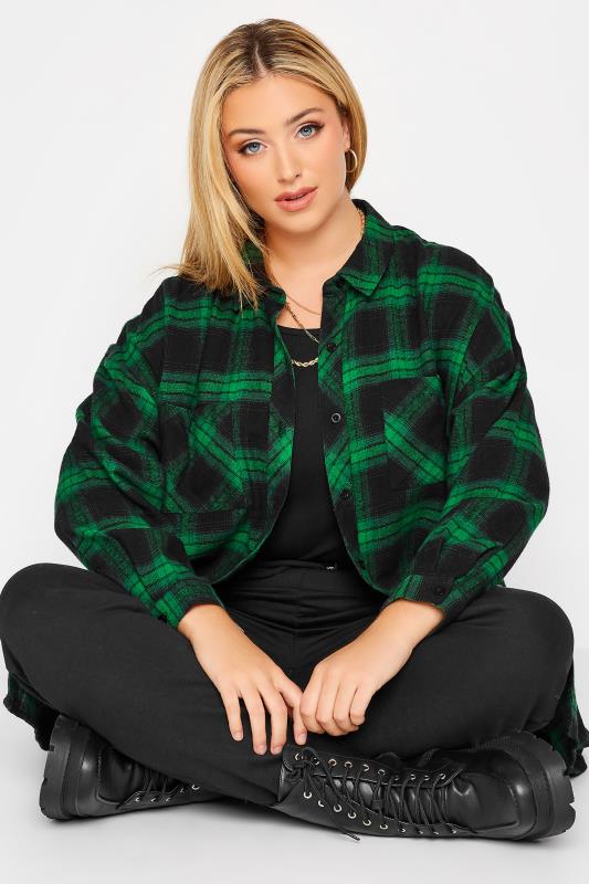 Plus Size Green & Black Check Brushed Boyfriend Shirt | Yours Clothing 4