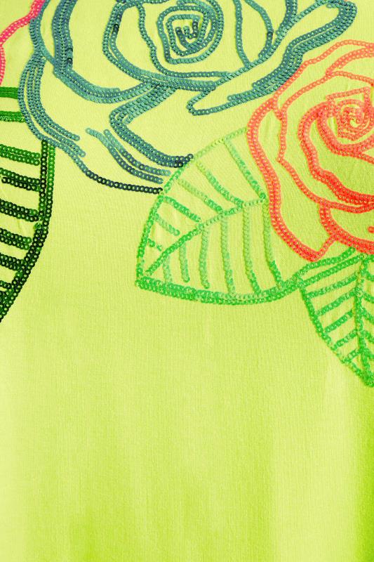 Plus Size Lime Green Floral Embellished Sequin T-Shirt | Yours Clothing 5