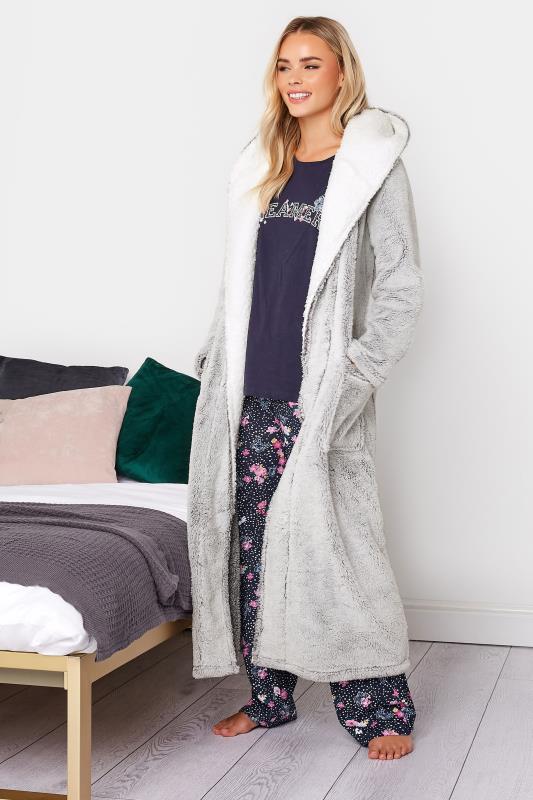 Petite Grey Contrast Hood Maxi Dressing Gown | PixieGirl 3