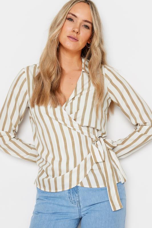 LTS Tall Womens Brown & White Stripe Collared Wrap Top | Long Tall Sally 4