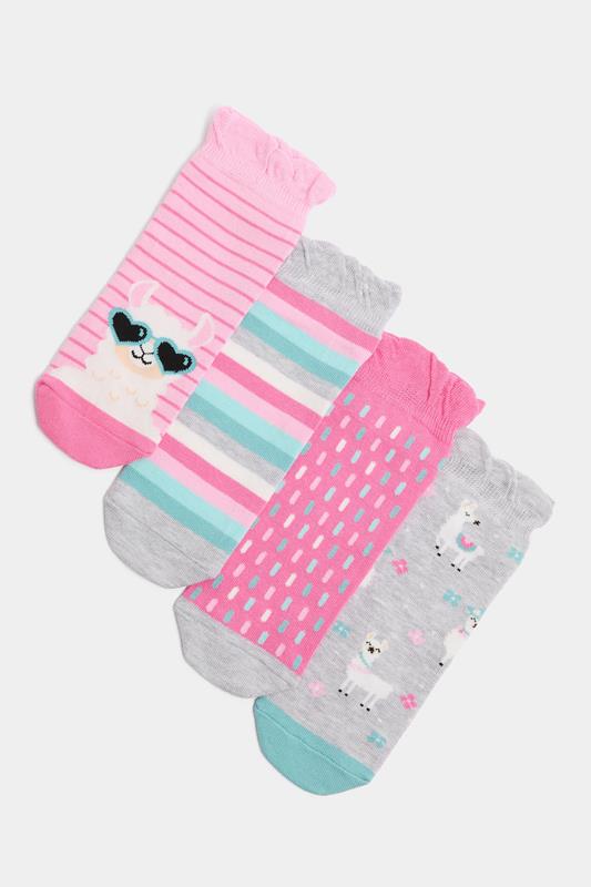 4 PACK Pink & Grey Llama Print Trainer Socks | Yours Clothing 1