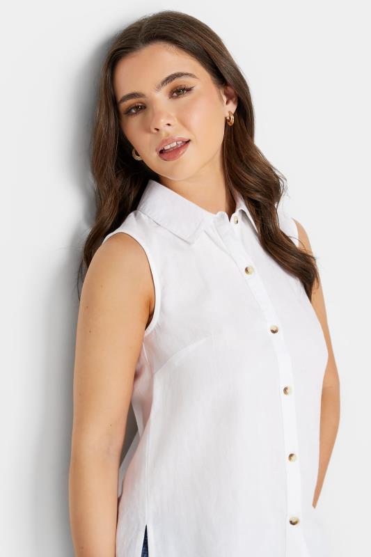Petite White Linen Blend Sleeveless Shirt | PixieGirl 4