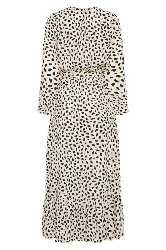 LTS Tall Ivory White Dalmatian Print Wrap Dress 7