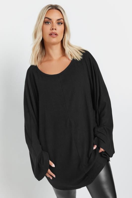 Plus Size  YOURS Curve Black Soft Touch Batwing Sleeve Jumper