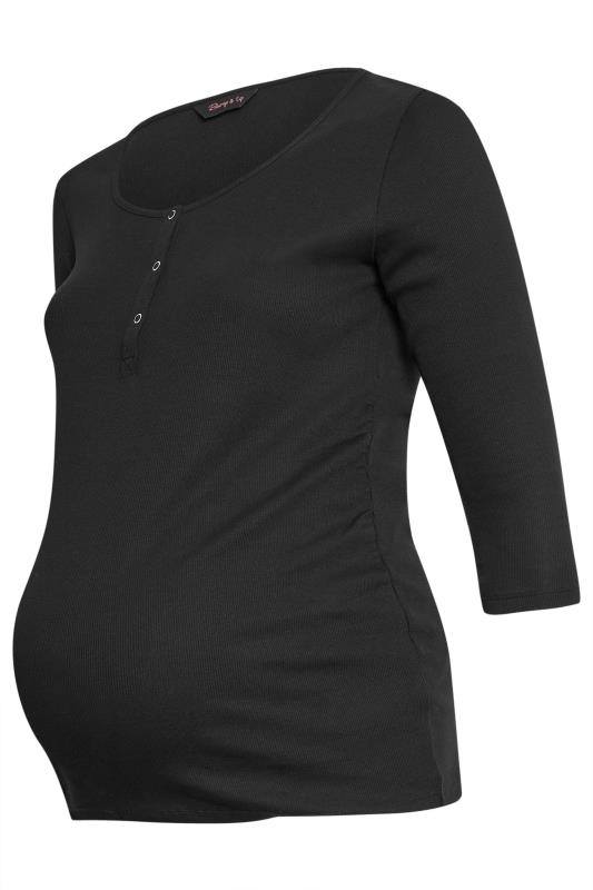 BUMP IT UP MATERNITY Plus Size Black Ribbed Popper Fastening Top | Yours Clothing 5