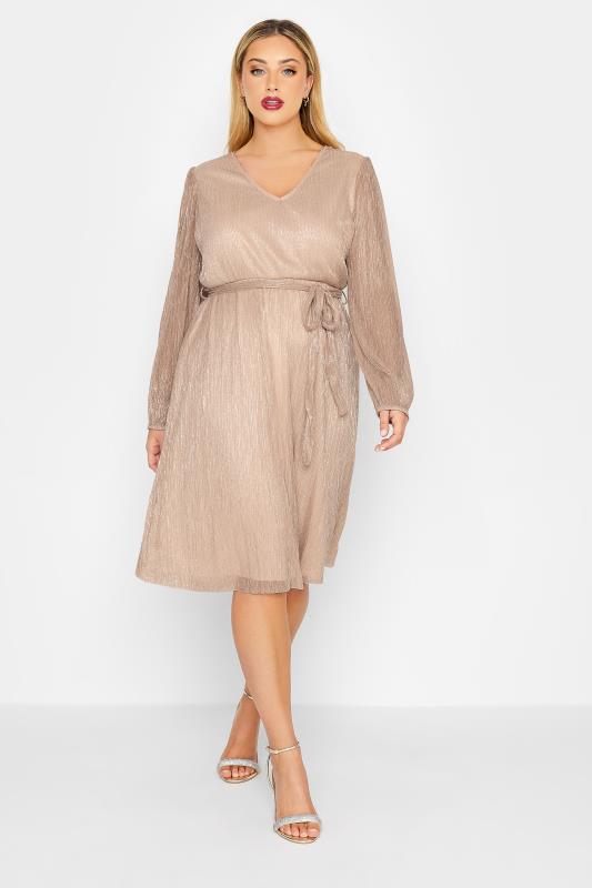 Plus Size  LIMITED COLLECTION Curve Pink Metallic Crinkle Midi Dress