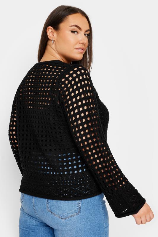 YOURS Curve Black Button Through Crochet Cardigan | Yours Clothing 3