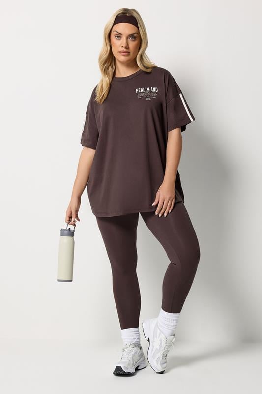 YOURS ACTIVE Plus Size Chocolate Brown 'Health & Wellness' T-Shirt | Yours Clothing 2