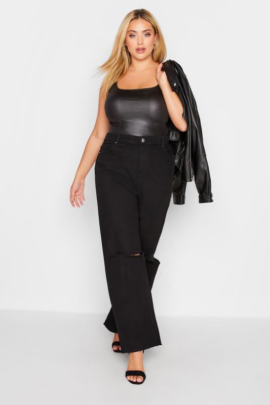 Plus Size Black Ripped Wide Leg Stretch Jeans | Yours Clothing  5