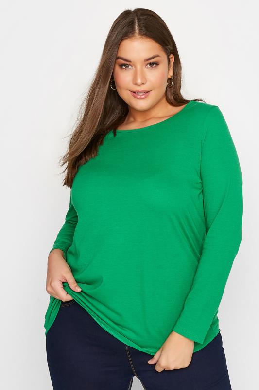  Grande Taille Curve Green Long Sleeve T-Shirt