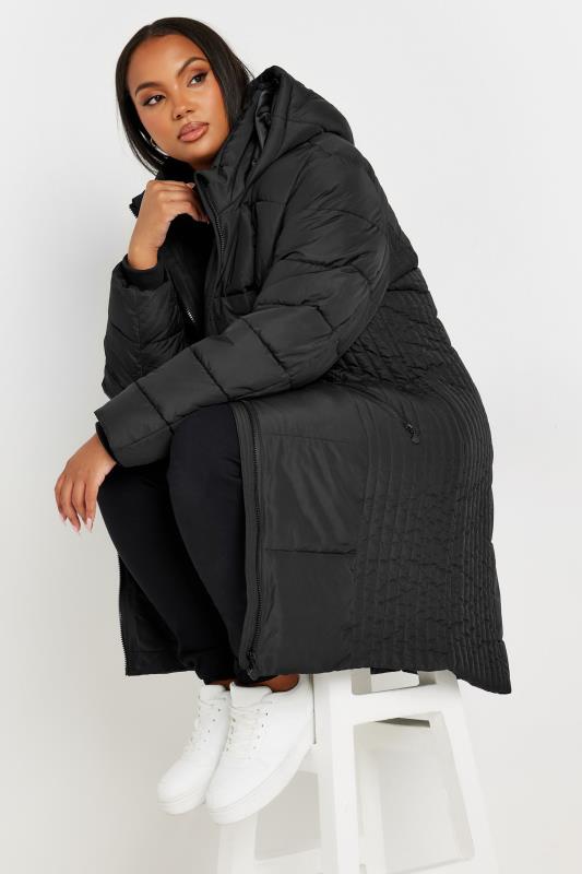 YOURS Curve Black Midi Padded Coat Yours Clothing