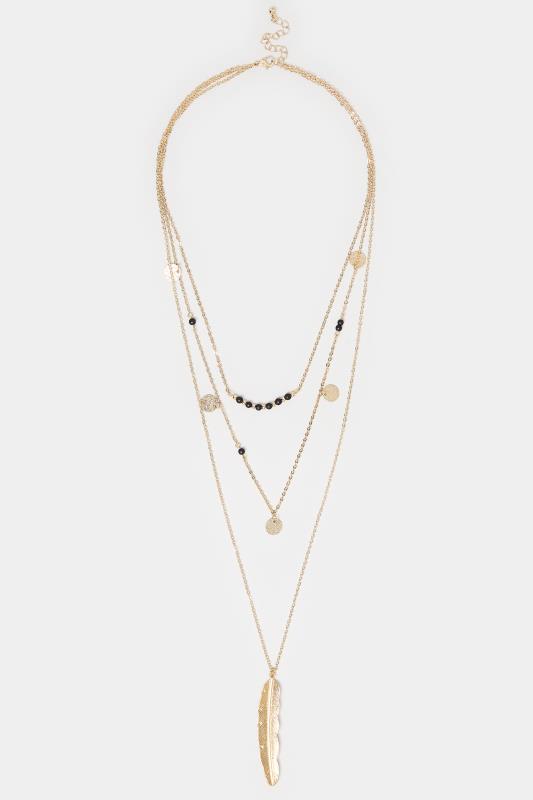 Plus Size  Gold Long Triple Layer Leaf Necklace