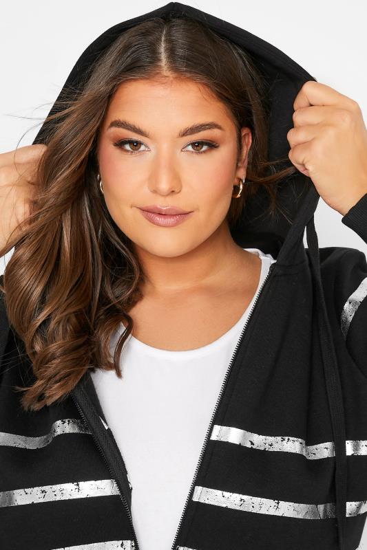 Womens Plus Size Curve Black & Silver Stripe Zip Hoodie | Yours Clothing 4