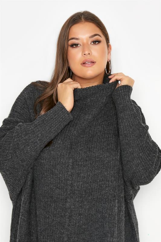 Curve Charcoal Grey Knitted Jumper Dress 4
