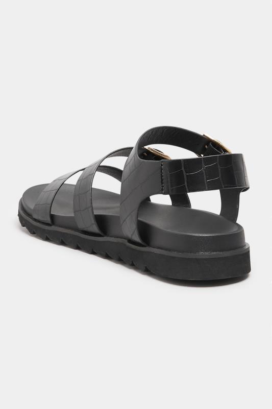 Black Croc Buckle Sandals In Extra Wide Fit | Yours Clothing  4
