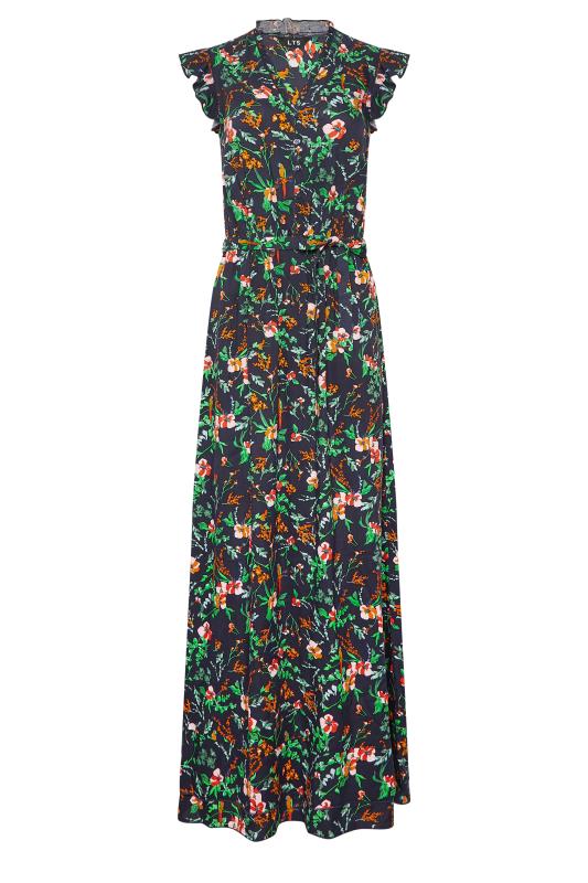 LTS Tall Women's Navy Blue Floral Print Frill Sleeve Maxi Dress | Long Tall Sally 6