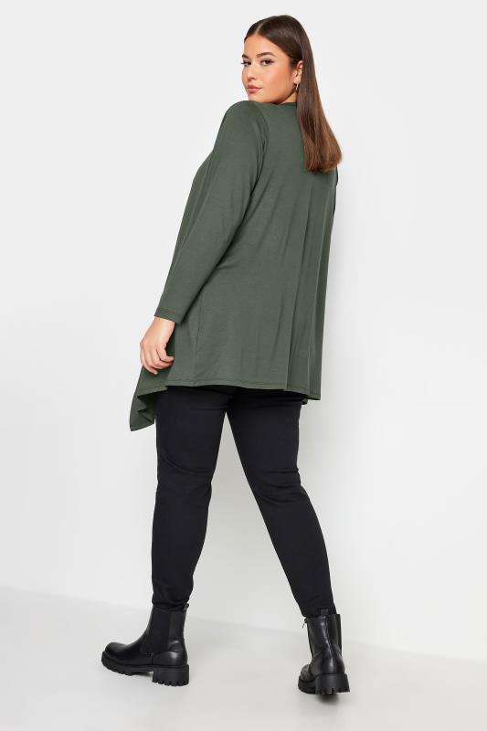 YOURS Plus Size Khaki Green Waterfall Jersey Cardigan | Yours Clothing 3