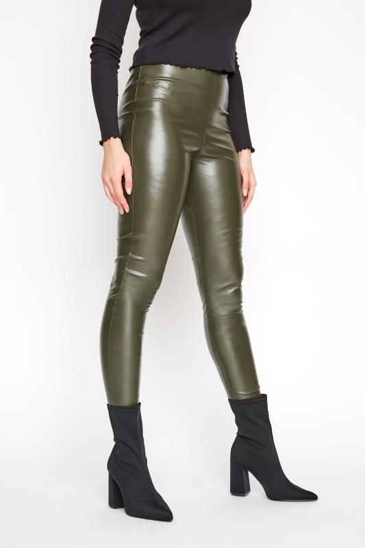 Buy Long Tall Sally Green Stretch Leather Look Leggings from the